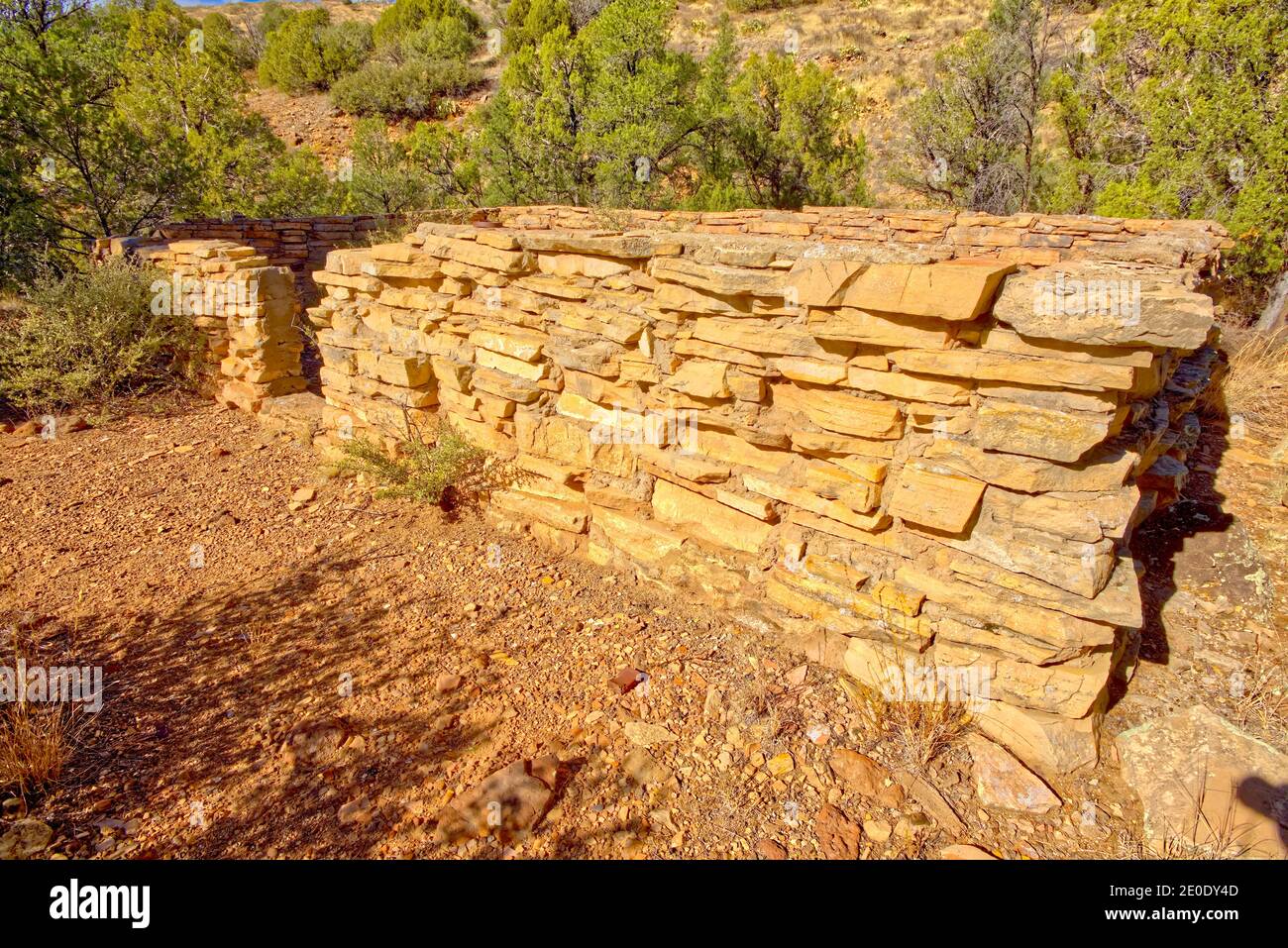 Old pioneer ruins near the end of MC Canyon east of Drake Arizona. The ruins could be over 100 years old. Located in the Prescott National Forest. Stock Photo