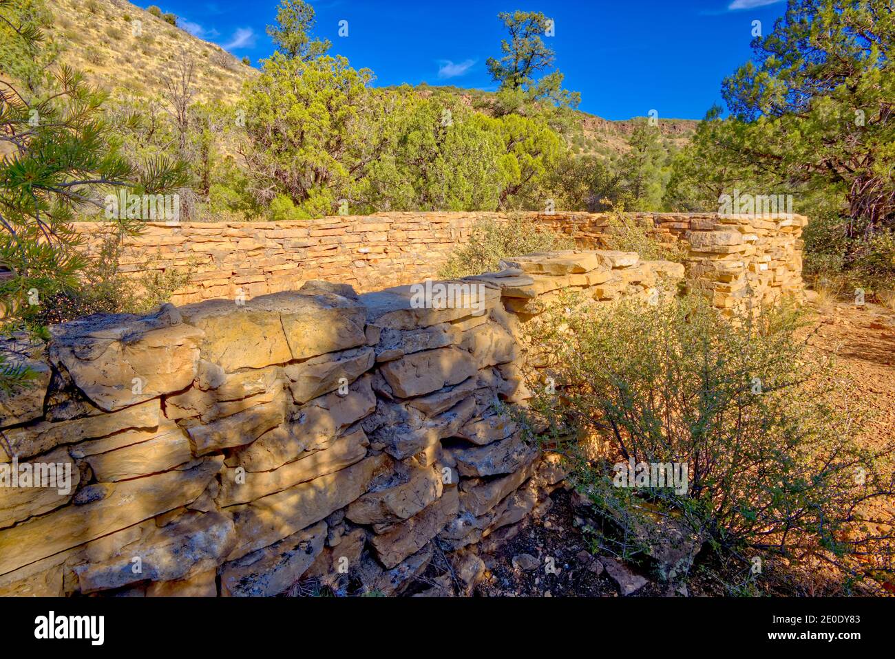 Old pioneer ruins near the end of MC Canyon east of Drake Arizona. The ruins could be over 100 years old. Located in the Prescott National Forest. Stock Photo