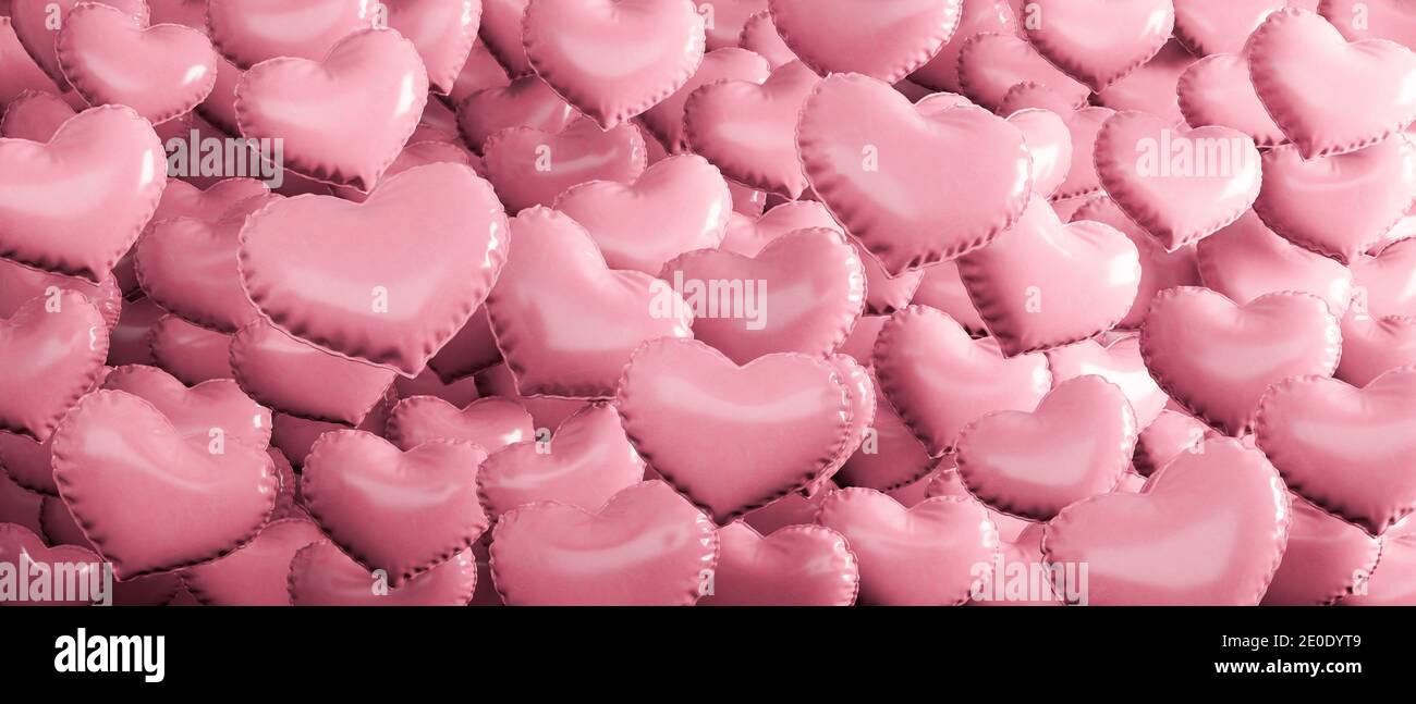 Pink Heart Shaped Balloons Background. Romance and Love concept 3d ...