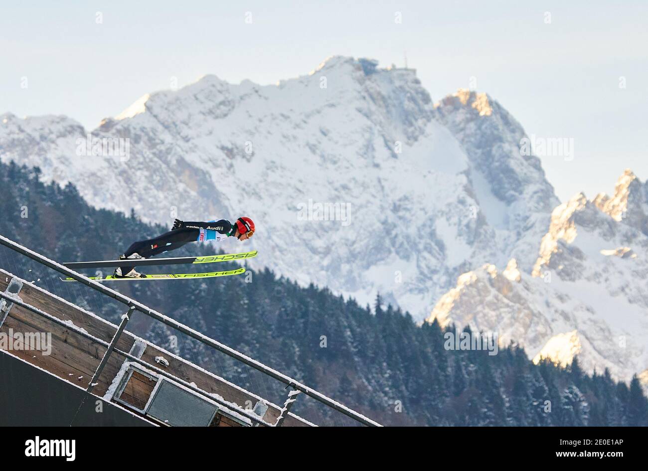 In front of Zugspitze mountain: Richard FREITAG, GER in action at the Four Hills Tournament Ski Jumping at Olympic Stadium, Grosse Olympiaschanze in Garmisch-Partenkirchen, Bavaria, Germany, December 31, 2020.  © Peter Schatz / Alamy Live News Stock Photo