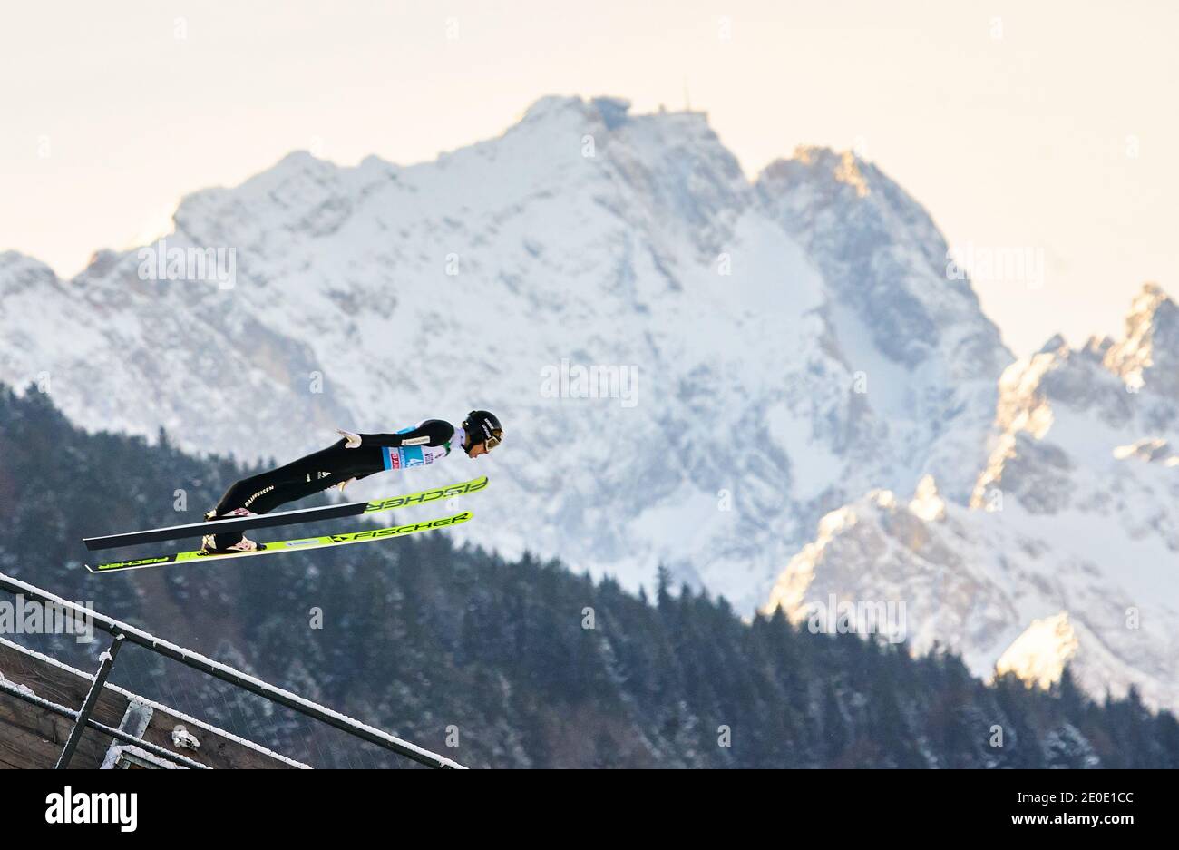 Gregor DESCHWANDEN, SUI in action in front of Zugspitze mountain at the Four Hills Tournament Ski Jumping at Olympic Stadium, Grosse Olympiaschanze in Garmisch-Partenkirchen, Bavaria, Germany, December 31, 2020.  © Peter Schatz / Alamy Live News Stock Photo