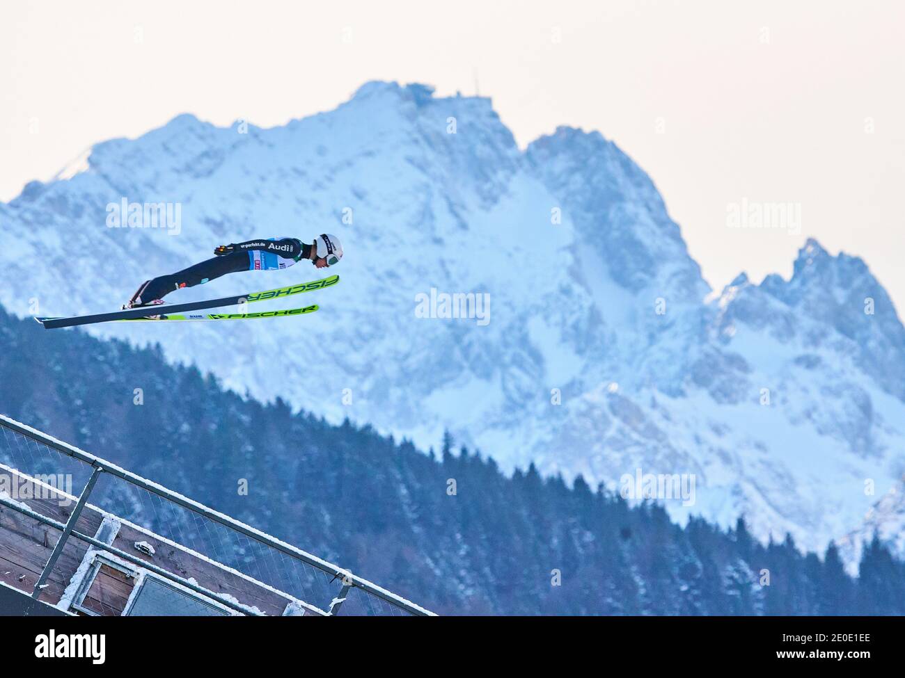 Martin HAMMANN, GER in action in front of Zugspitze mountain at the Four Hills Tournament Ski Jumping at Olympic Stadium, Grosse Olympiaschanze in Garmisch-Partenkirchen, Bavaria, Germany, December 31, 2020.  © Peter Schatz / Alamy Live News Stock Photo
