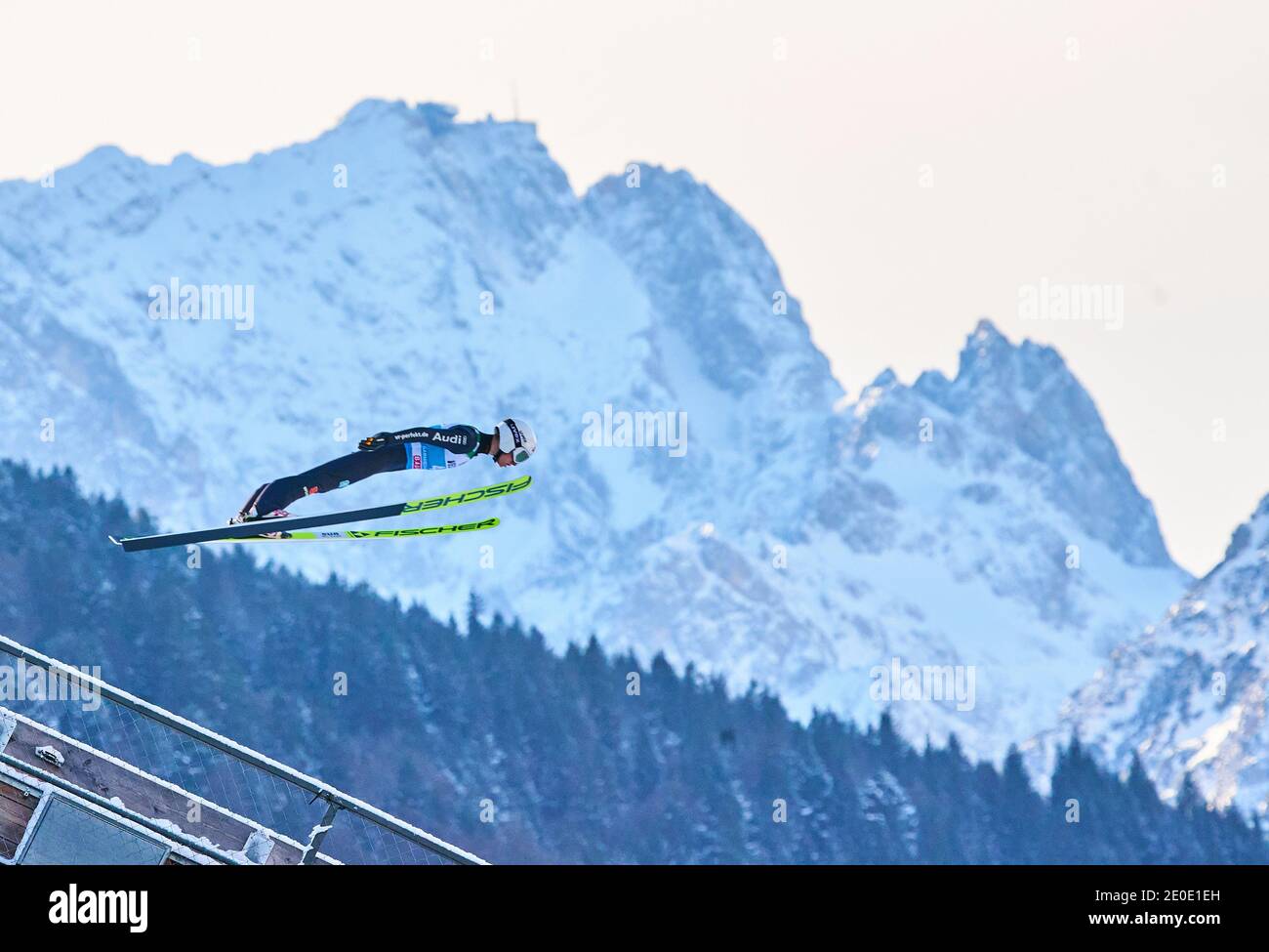 Martin HAMMANN, GER in action in front of Zugspitze mountain at the Four Hills Tournament Ski Jumping at Olympic Stadium, Grosse Olympiaschanze in Garmisch-Partenkirchen, Bavaria, Germany, December 31, 2020.  © Peter Schatz / Alamy Live News Stock Photo