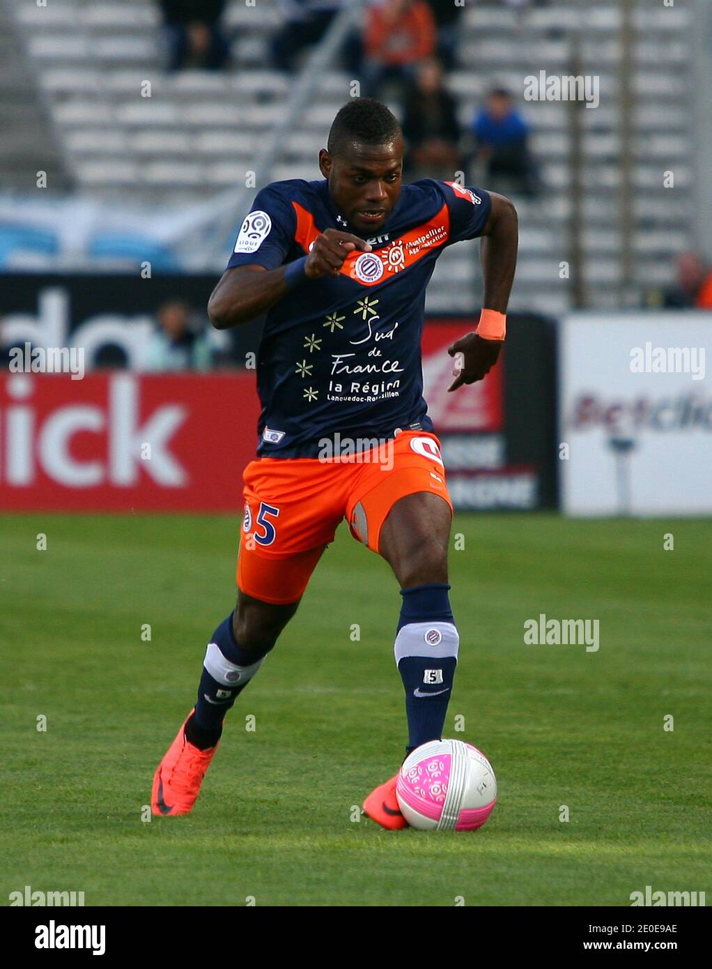 Montpellier's Henri Bedimo during the Ligue 1 soccer match OM vs Montpellier at the Velodrome Stadium in Marseille, south of France on April 11, 2012. Photo by Michel Clementz/ABACAPRESS.COM Stock Photo