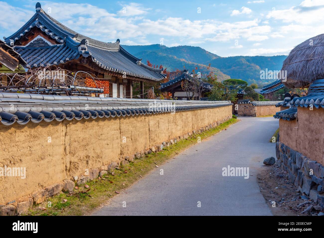 Traditional houses at Hahoe folk village in Republic of Korea Stock ...