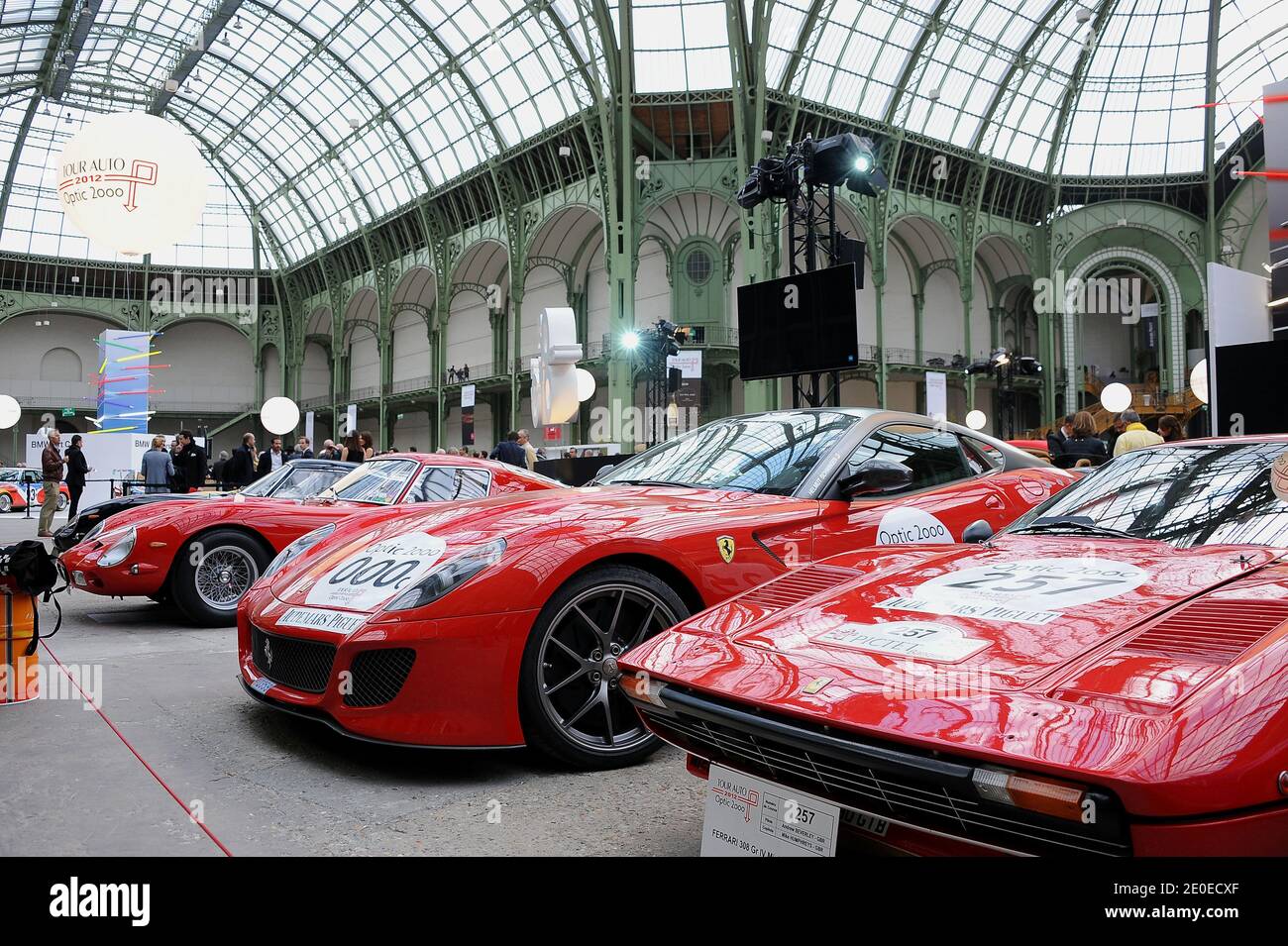 2012 Tour Auto Optic 2000 participants' racing cars are on display for  checks and scutineering at Grand Palais in Paris, France, on April 16,  2012. From 17 to 21 April, 220 prestigious