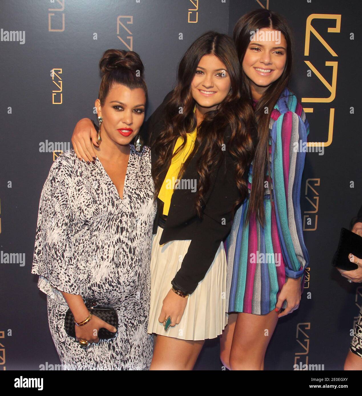 L-R) Kourtney Kardashian, Kylie Jenner and Kendall Jenner arriving for the  Grand Opening of Scott Disick's RYU restaurant in The Meatpacking District  in New York City, NY, USA on April 23, 2012.