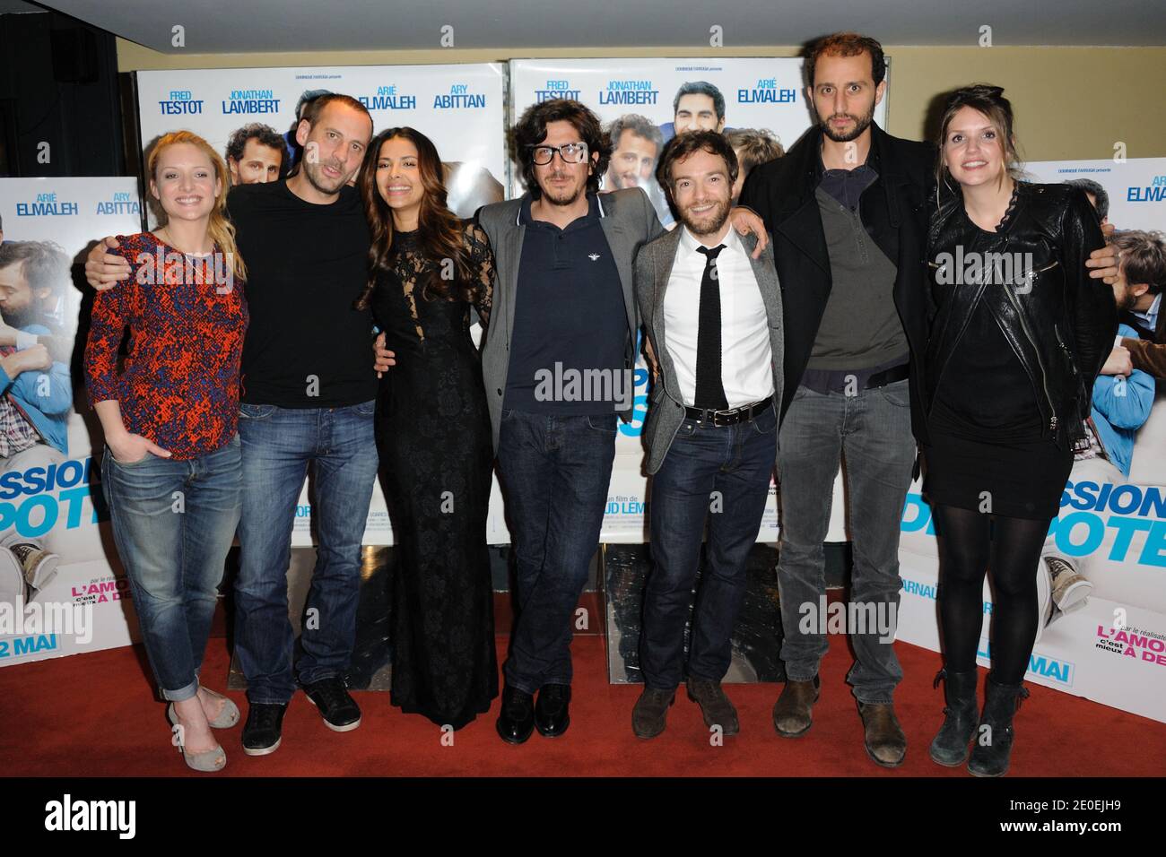 Charlie Bruneau, Fred Testot, Gyselle Soares, Laurence Arne, Arnaud Lemort, Jonathan Lambert and Arie Elmaleh attending the premiere of 'Depression et des Potes' at UGC Les Halles theater, in Paris, France on April 26, 2012. Photo by Alban Wyters/ABACAPRESS.COM Stock Photo