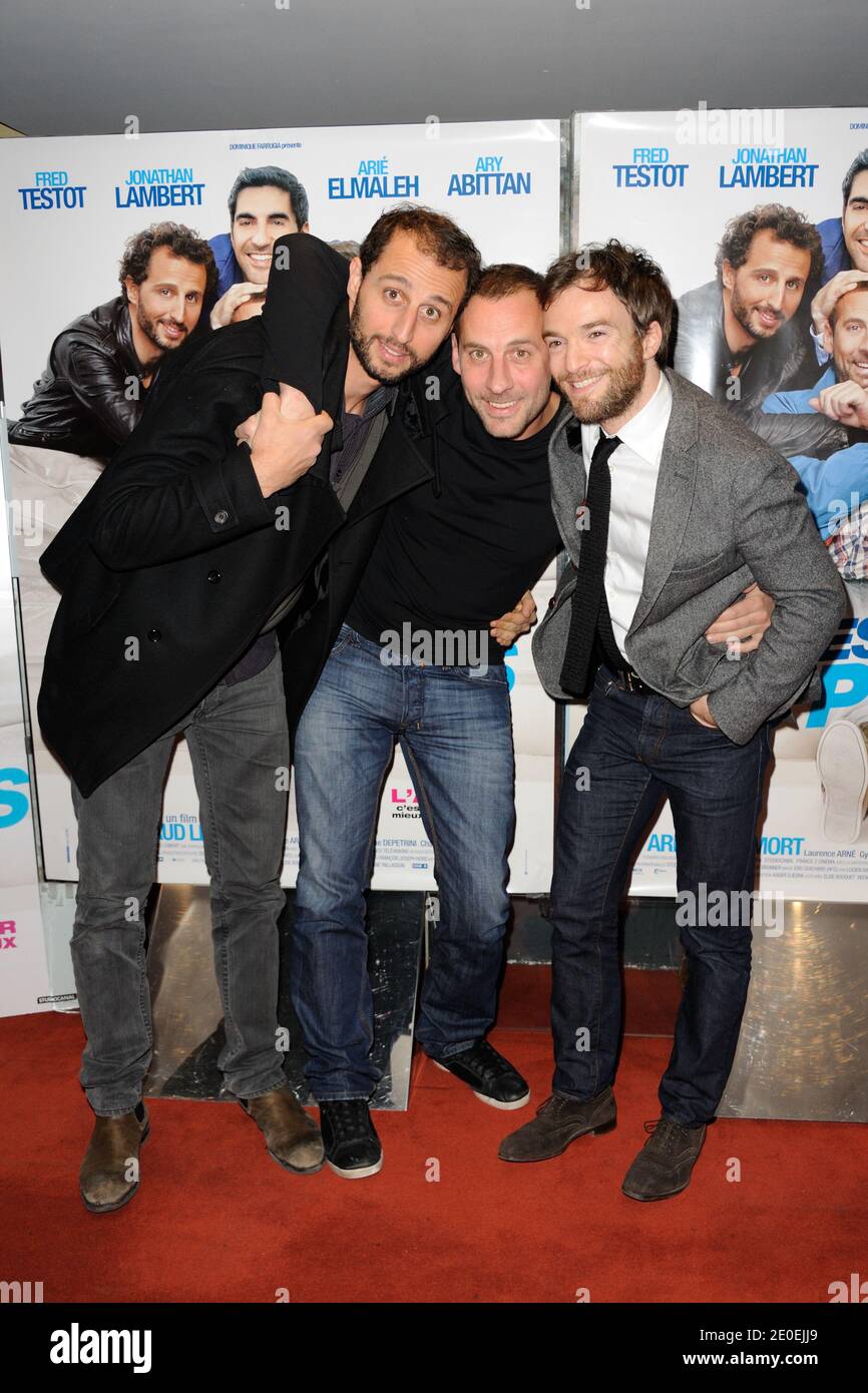 (L-R) Arie Elmaleh, Fred Testot and Jonathan Lambert attending the premiere of 'Depression et des Potes' at UGC Les Halles theater, in Paris, France on April 26, 2012. Photo by Alban Wyters/ABACAPRESS.COM Stock Photo