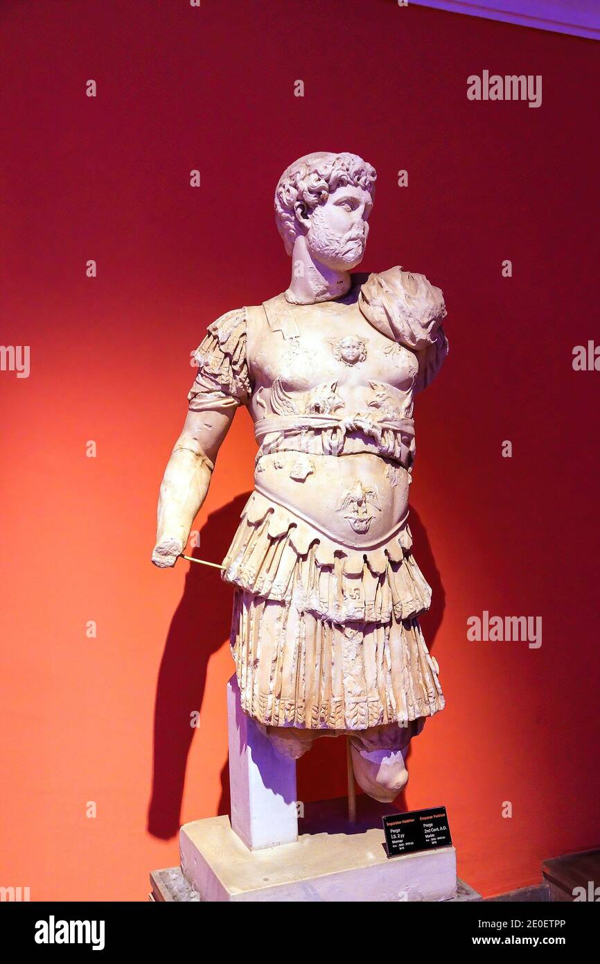 Roman emperor Trajan with Medusa cuirass, 1st century CE, statue from Perge  in  Turkey Stock Photo