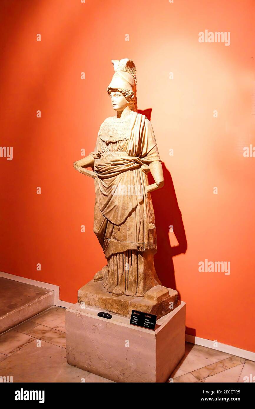Athena ( Minerva ) goddess of wisdom,  statue from ancient city of Perge, now in museum  Antalya,  Turkey Stock Photo
