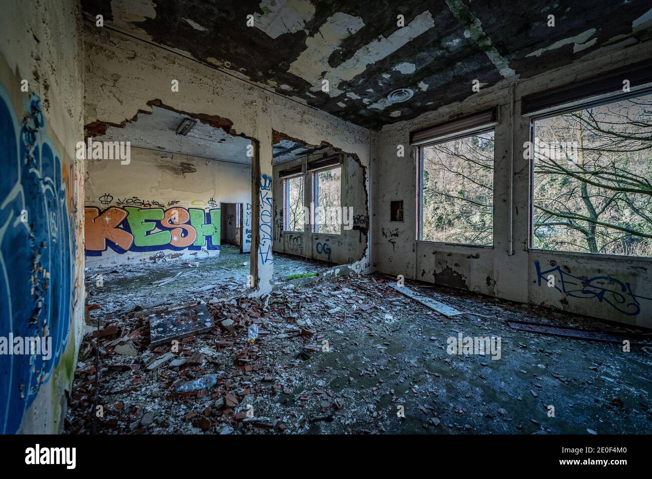 Urbex photography in a former abandoned cotton mill in Italy Stock Photo