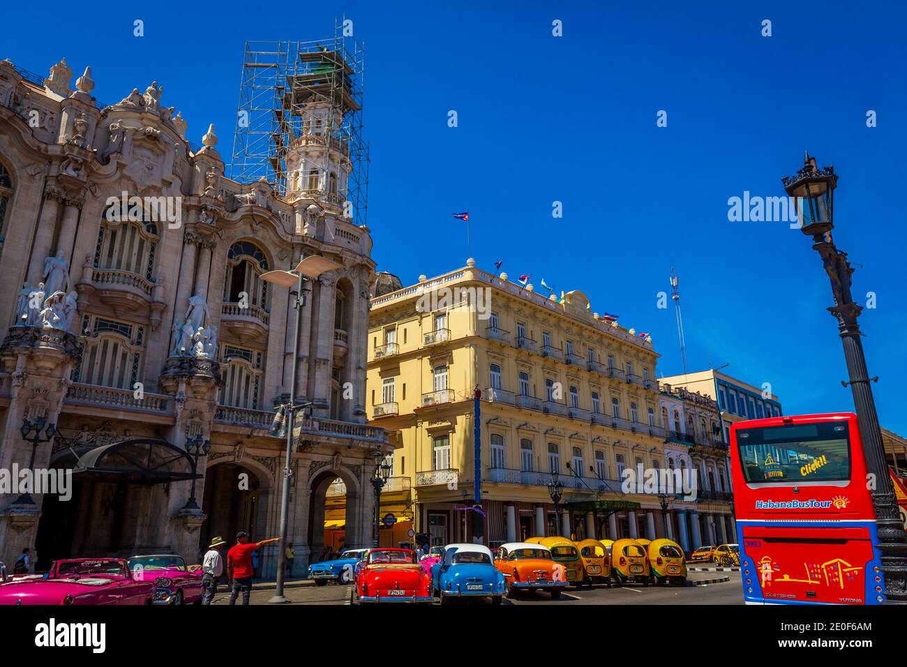 Street view of Gran Teatro de La Habana, and Hotel Inglaterra next door Stock Photo