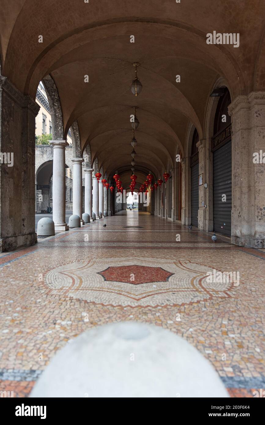 City arcades with red Chinese lanterns, street photography Stock Photo