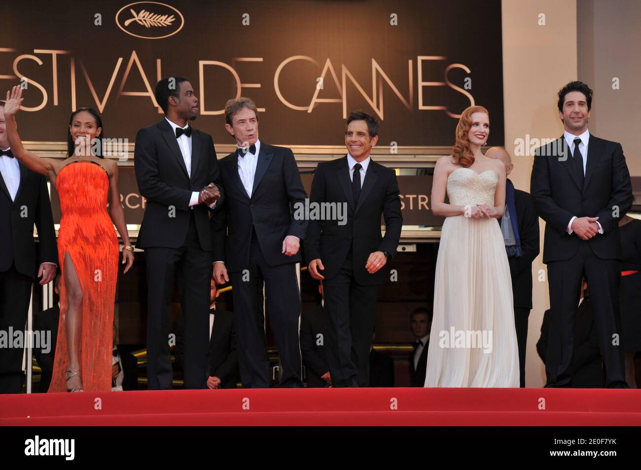 US co-director Eric Darnell, US actress Jada Pinkett Smith, US actor Chris Rock, Canadian actor Martin Short and US actor Ben Stiller posing during the premiere of 'Madagascar 3' at the 65th Cannes film festival, in Cannes, southern France, on May 18, 2012. Photo by Aurore Marechal/ABACAPRESS.COM Stock Photo