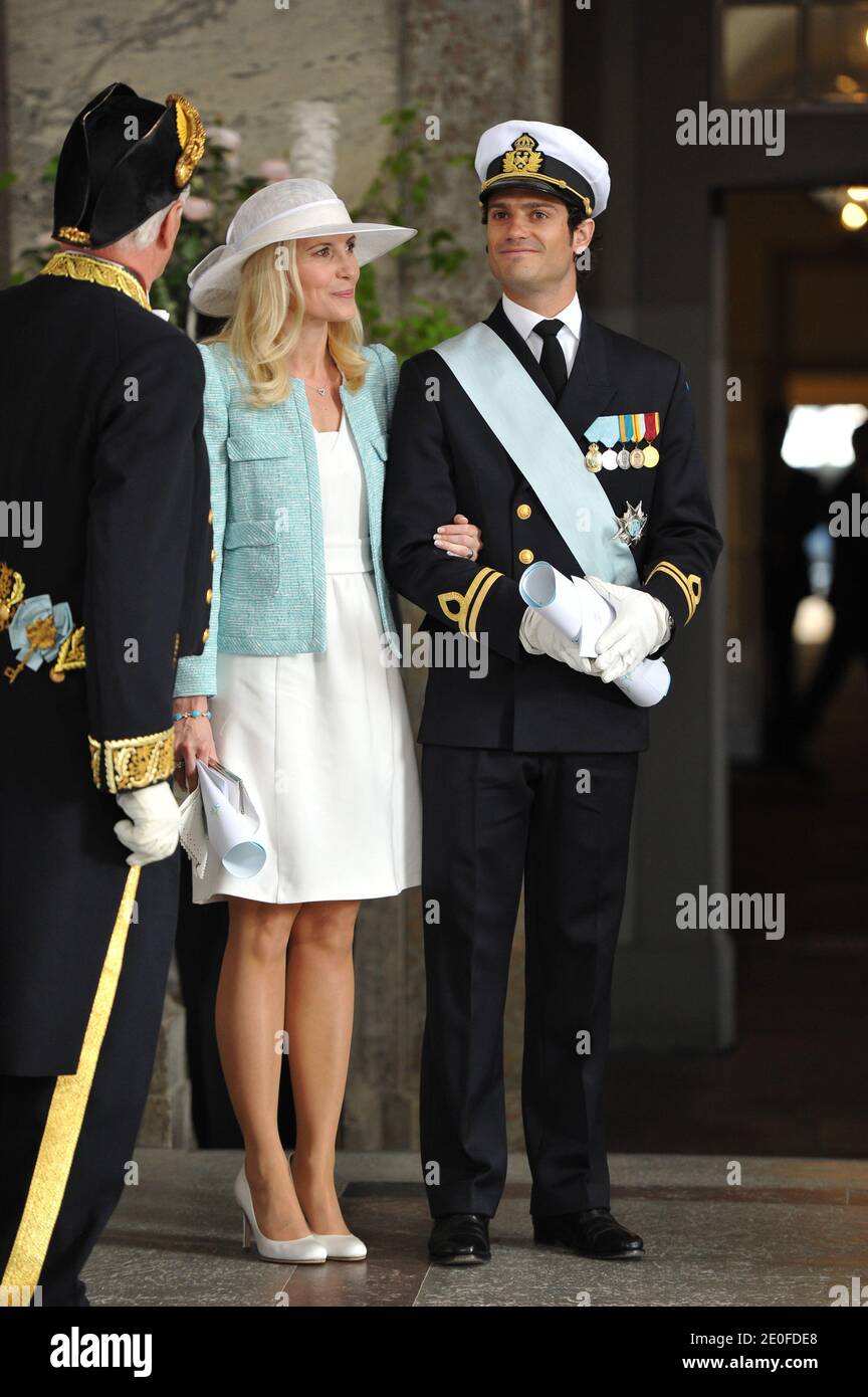 Prince Carl Philip and Anna Westling Blom, the sister of Prince Daniel, arrive for the christening of Swedish Princess Estelle at the Royal Chapel (Slottskyrkan) in Stockholm, Sweden, 22 May 2012. The daughter of Crown Princess Victoria and Prince Daniel of Sweden was born on 23 February 2012. Photo by Nicolas Gouhier/ABACAPRESS.COM Stock Photo