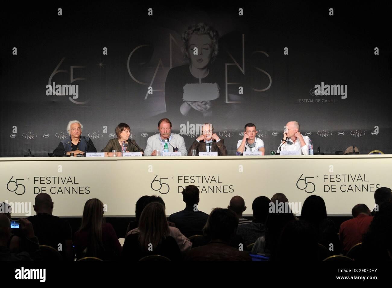 Rebecca O'Brian, Charlie Maclean, Ken Loach, Paul Brannigan and Paul Laverty attending 'The angel's share' press conference at the 65th Cannes film festival, in Cannes, southern France, on May 22, 2012. Photo by Aurore Marechal/ABACAPRESS.COM Stock Photo