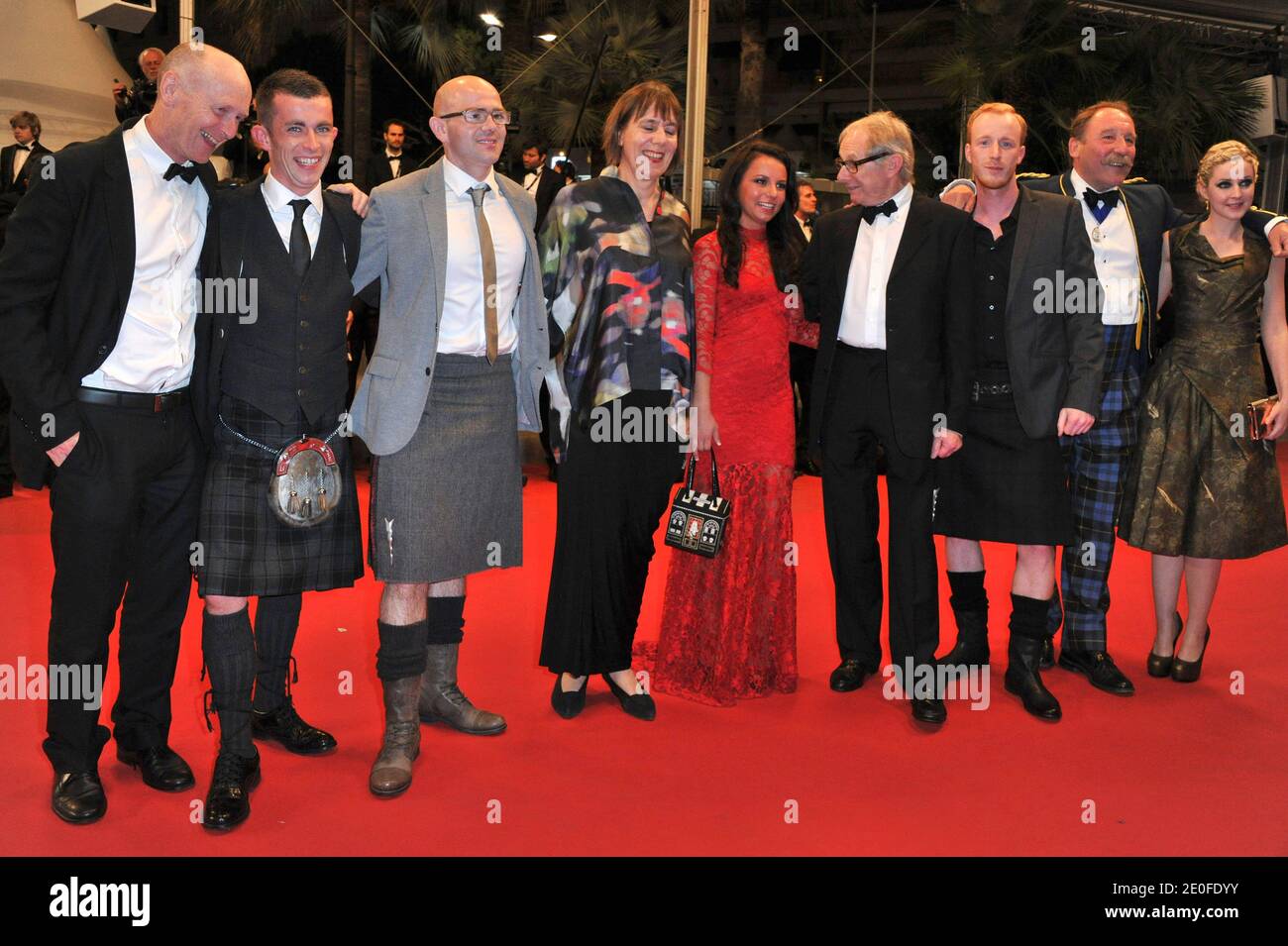 Charlie Maclean, Siobhan Reilly, William Ruane, Ken Loach, Jasmin Riggins, Gary Maitland and Paul Brannigan arriving at The Angels Share premiere at the 65th Cannes film festival, in Cannes, southern France, on May 22, 2012. Photo by Aurore Marechal/ABACAPRESS.COM Stock Photo