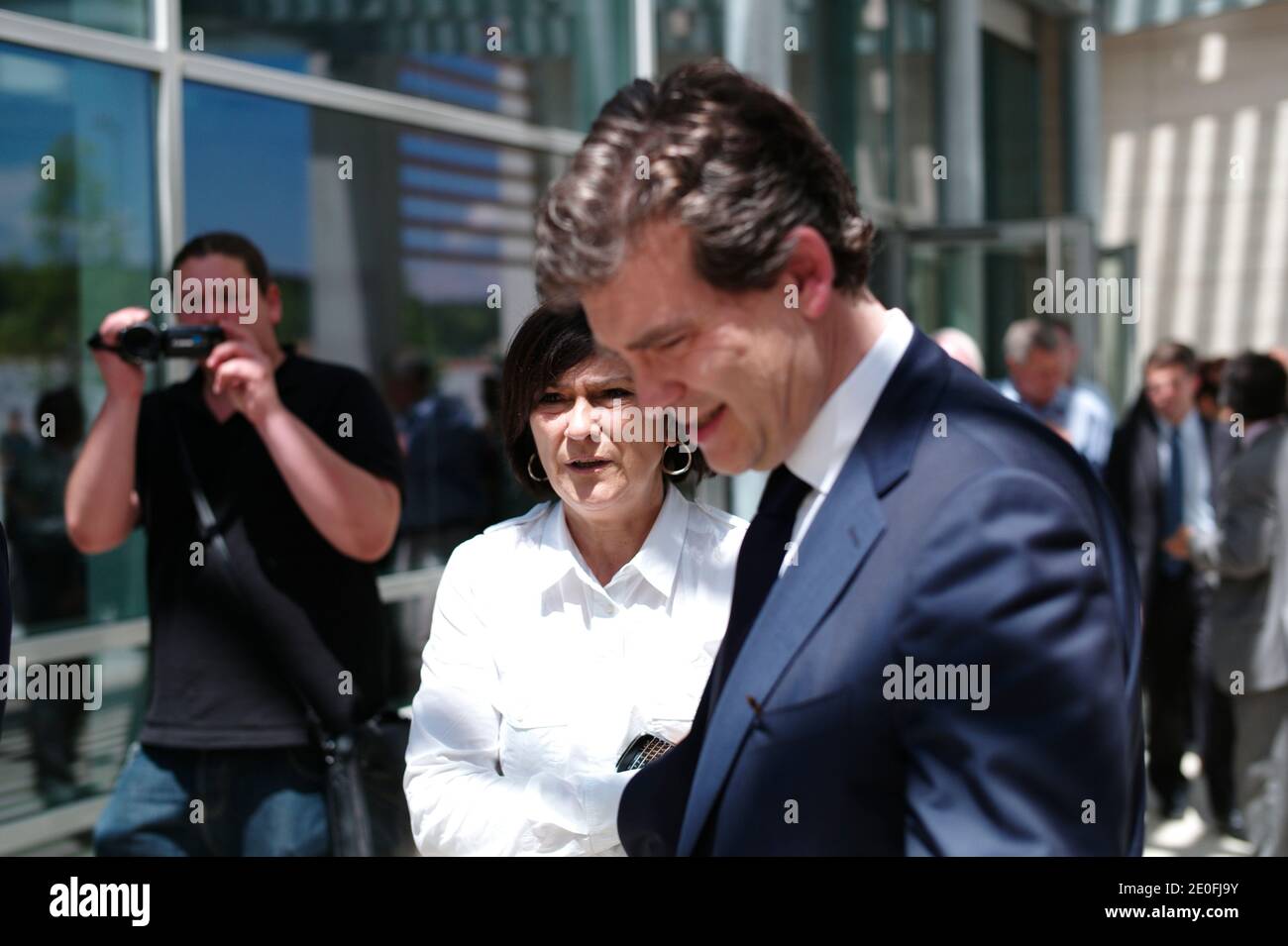 French Minister of Productive Recovery, Arnaud Montebourg alongside general councillor of Bouches-du-Rhone departement, Marie-Arlette Carlotti during his visit to Marseille, southern France on May 25, 2012. Photo by Sebastien Boue/ABACAPRESS.COM Stock Photo