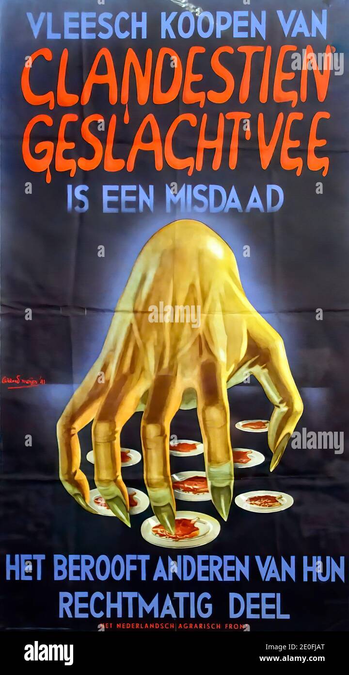AMSTERDAM, NETHERLANDS - DEC 11, 2018 - German propaganda poster denouncing the black market in Netherlands, World War II Resistance Museum, Amsterdam Stock Photo