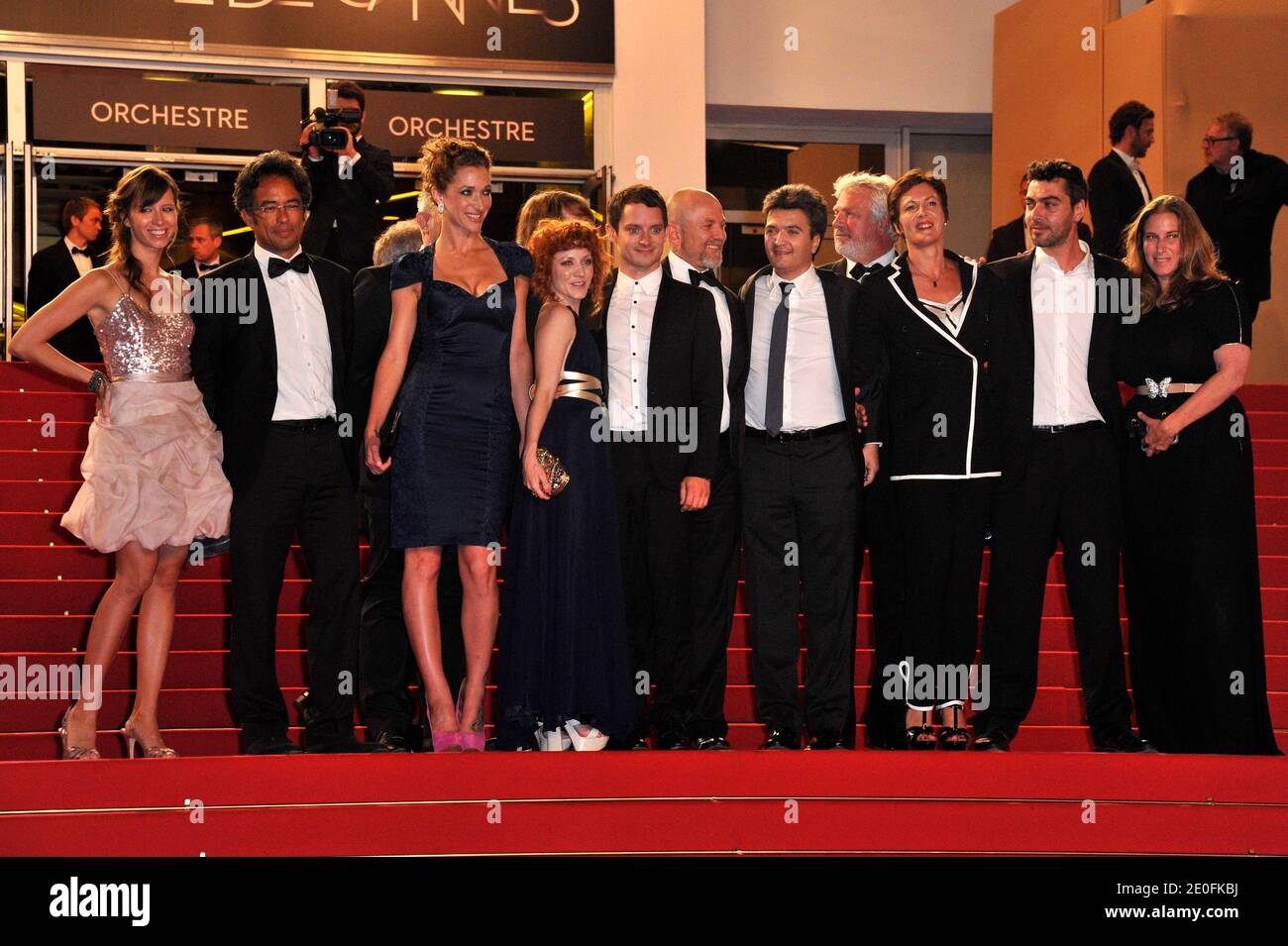 Thomas Langmann, Elijah Wood, William Lustig, Caroline Munro and film cast arriving at Maniac premiere at the 65th Cannes film festival, in Cannes, southern France, on May 26, 2012. Photo by Aurore Marechal/ABACAPRESS.COM Stock Photo