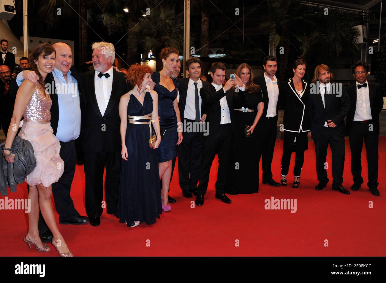 Thomas Langmann, Elijah Wood, William Lustig, Caroline Munro and film cast arriving at Maniac premiere at the 65th Cannes film festival, in Cannes, southern France, on May 26, 2012. Photo by Aurore Marechal/ABACAPRESS.COM Stock Photo
