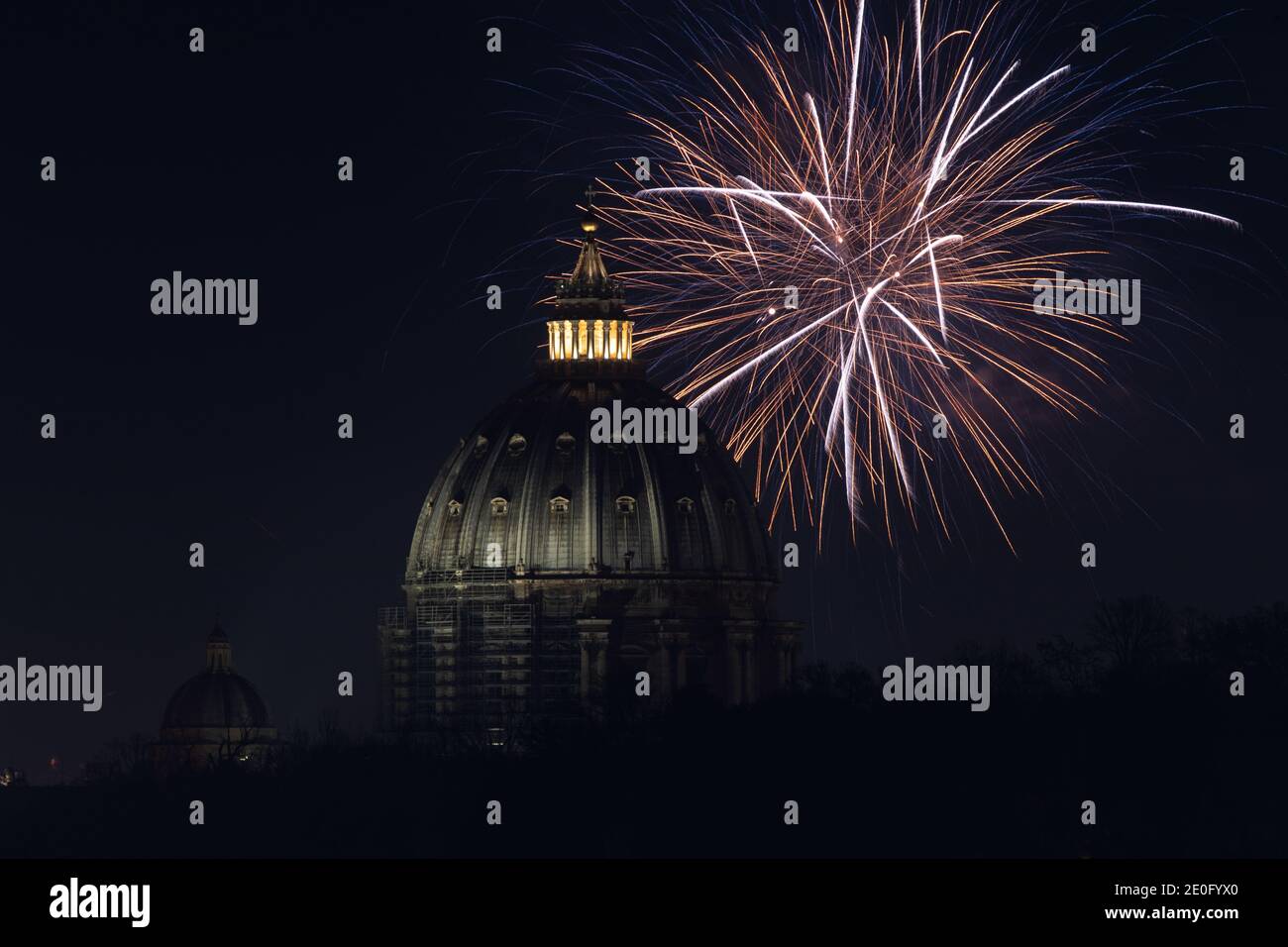 Fireworks over Rome and St.Peter's dome Stock Photo