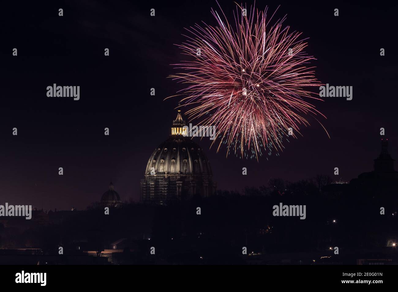 Fireworks over Rome and St.Peter's dome Stock Photo