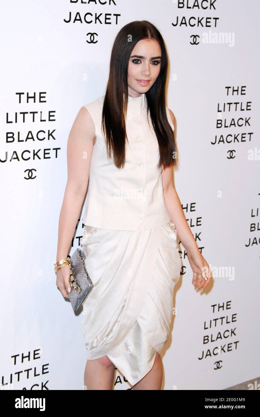 Lily Collins attends the Chanel: The Little Black Jacket Exhibition at the  Swiss Institute in New York City City, NY, USA on June 6, 2012. Photo by  Donna Ward/ABACAPRESS.COM Stock Photo 