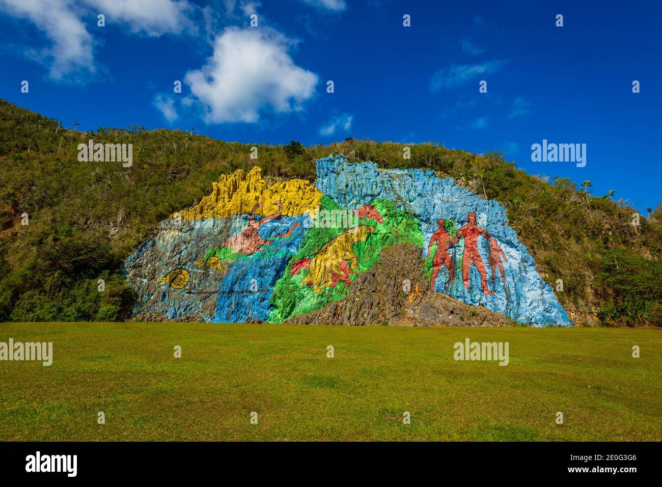 The Mural of Prehistory in the valley of Dos Hermanas, shows the evolution of life in a natural sense of Cuba. Stock Photo