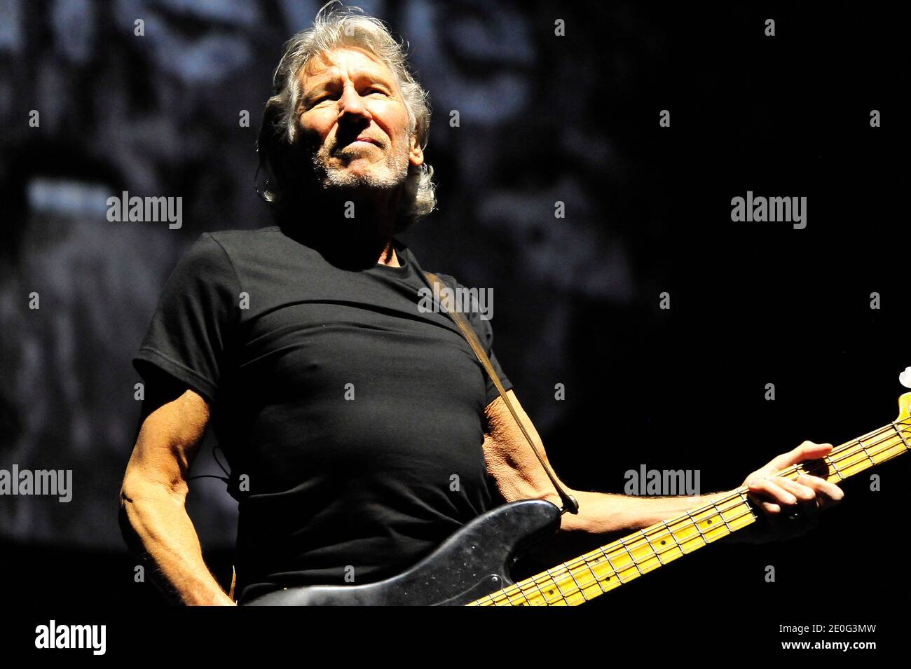 Roger Waters from Pink Floyd, along with guitarist G.E. Smith, perform Pink Flloyd's classic song 'The Wall' at a soldout show at Wrigley Field in Chicago, IL, USA on June 08, 2012. Photo by Cindy Barrymore/ABACAPRESS.COM Stock Photo