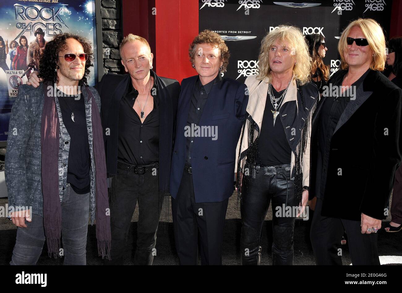 Def Leppard Phill Collen, Rick Allen, Rick Savage, Joe Elliott,Vivian Campbell arrive at the premiere of Warner Bros. Pictures' 'Rock of Ages' at Grauman's Chinese Theatre on June 8, 2012 in Los Angeles, CA, USA. Photo by Lionel Hahn/ABACAPRESS.COM Stock Photo