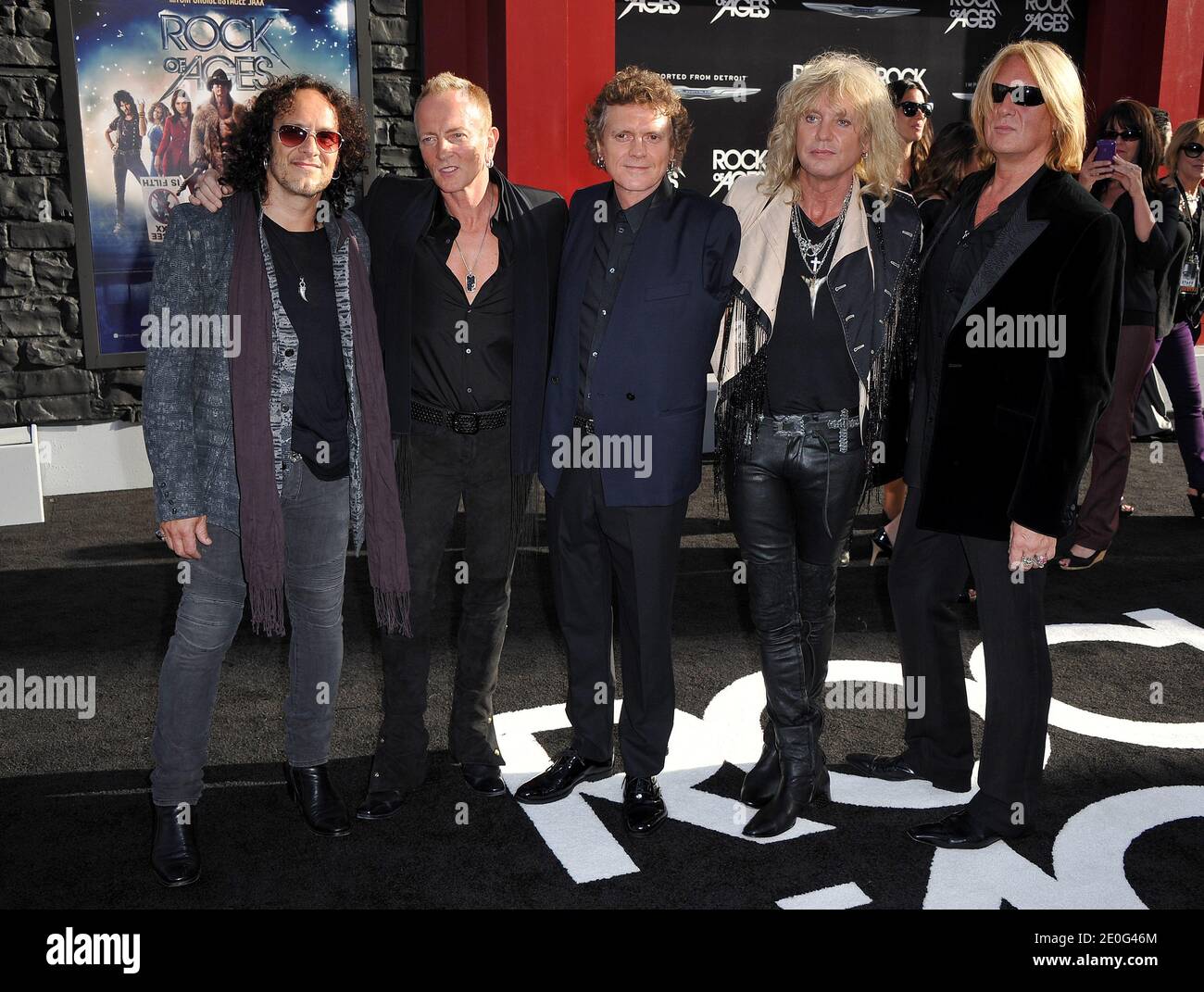 Def Leppard Phill Collen, Rick Allen, Rick Savage, Joe Elliott,Vivian Campbell arrive at the premiere of Warner Bros. Pictures' 'Rock of Ages' at Grauman's Chinese Theatre on June 8, 2012 in Los Angeles, CA, USA. Photo by Lionel Hahn/ABACAPRESS.COM Stock Photo