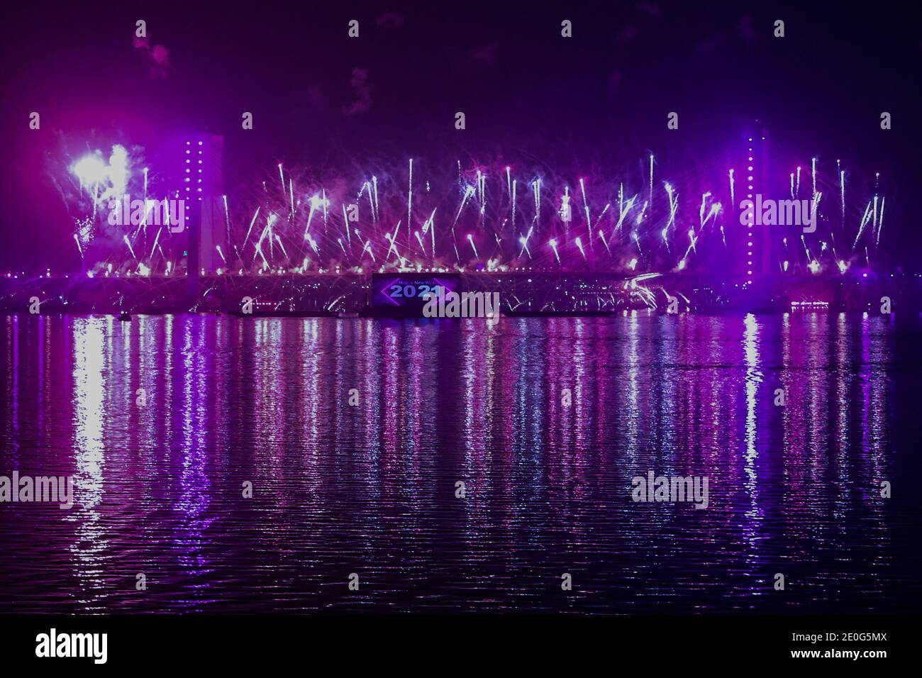 Cairo, Egypt. 01st Jan, 2021. Fireworks light up the sky above the Rod