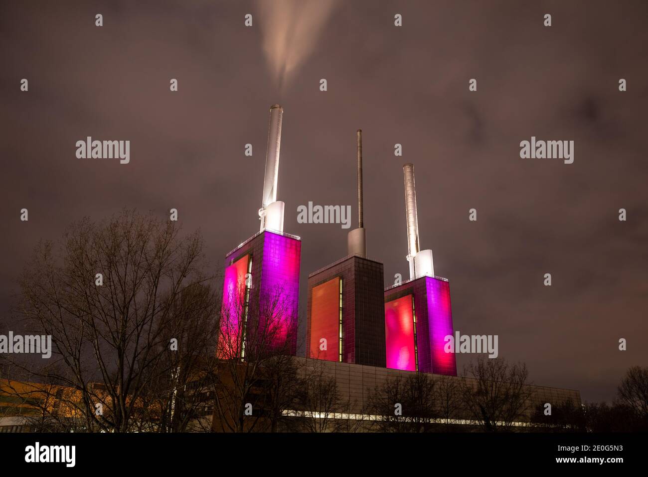 Hanover, Germany. 01st Jan, 2021. A light show illuminates the Linden