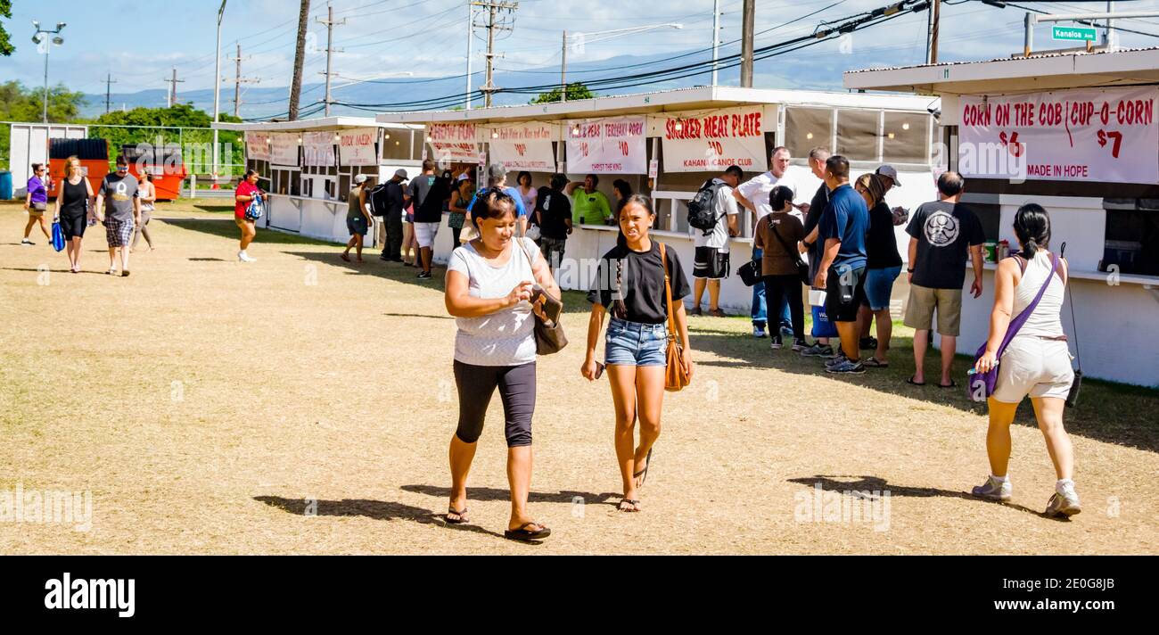 Maui, Hawaii, Maui County Fair, Food Court, Chow Fun and Kalbi Ribs Stock Photo