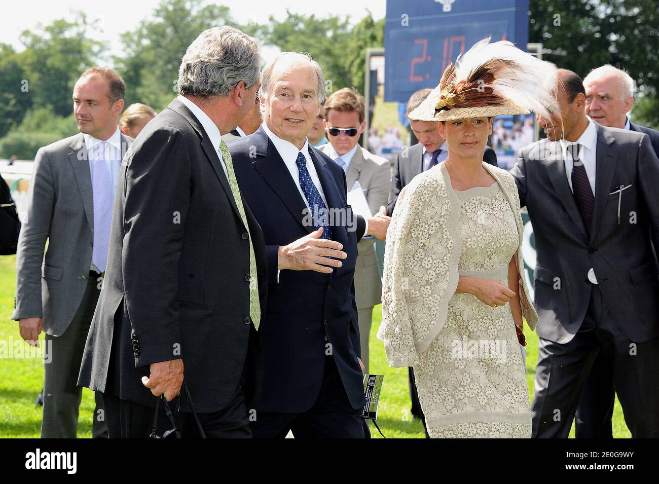 Karim Aga Khan IV and Princess Zara Aga Khan attending the Prix de Diane 2012 horse racing at Chantilly horsetrack near Paris, France, on June 17, 2012. Photo by Nicolas Briquet/ABACAPRESS.COM Stock Photo