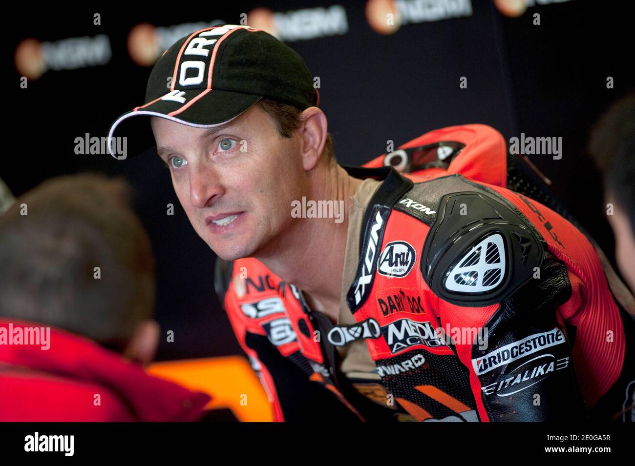USA's MotoGP rider Colin Edwards during the MotoGP Great Britain Grand Prix in Silverstone, UK on June 17, 2012. Photo by Malkon/ABACAPRESS.COM Stock Photo
