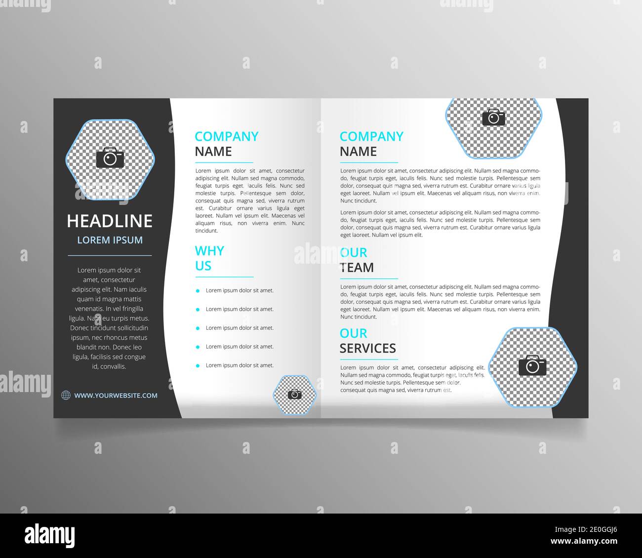 Bifold brochure template with hexagonal shapes Stock Vector