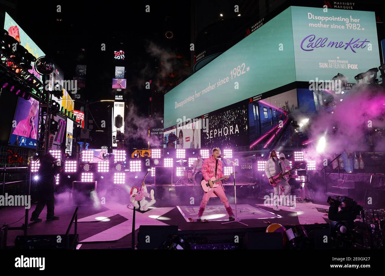 New York, United States. 31st Dec, 2020. Machine Gun Kelly performs in