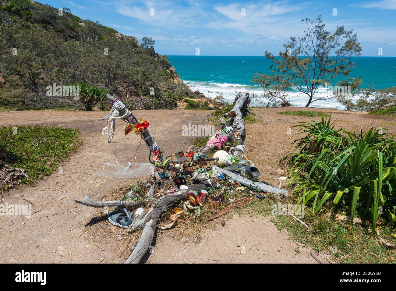 Memorial to 6 crew members who died when the trawler FV Dianne sank in rough seas in October 2017, Wave lookout, Town of 1770 (Seventeen Seventy), Que Stock Photo