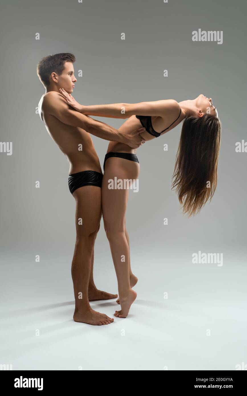 Sexy couple in underwear with perfect fit bodies Stock Photo