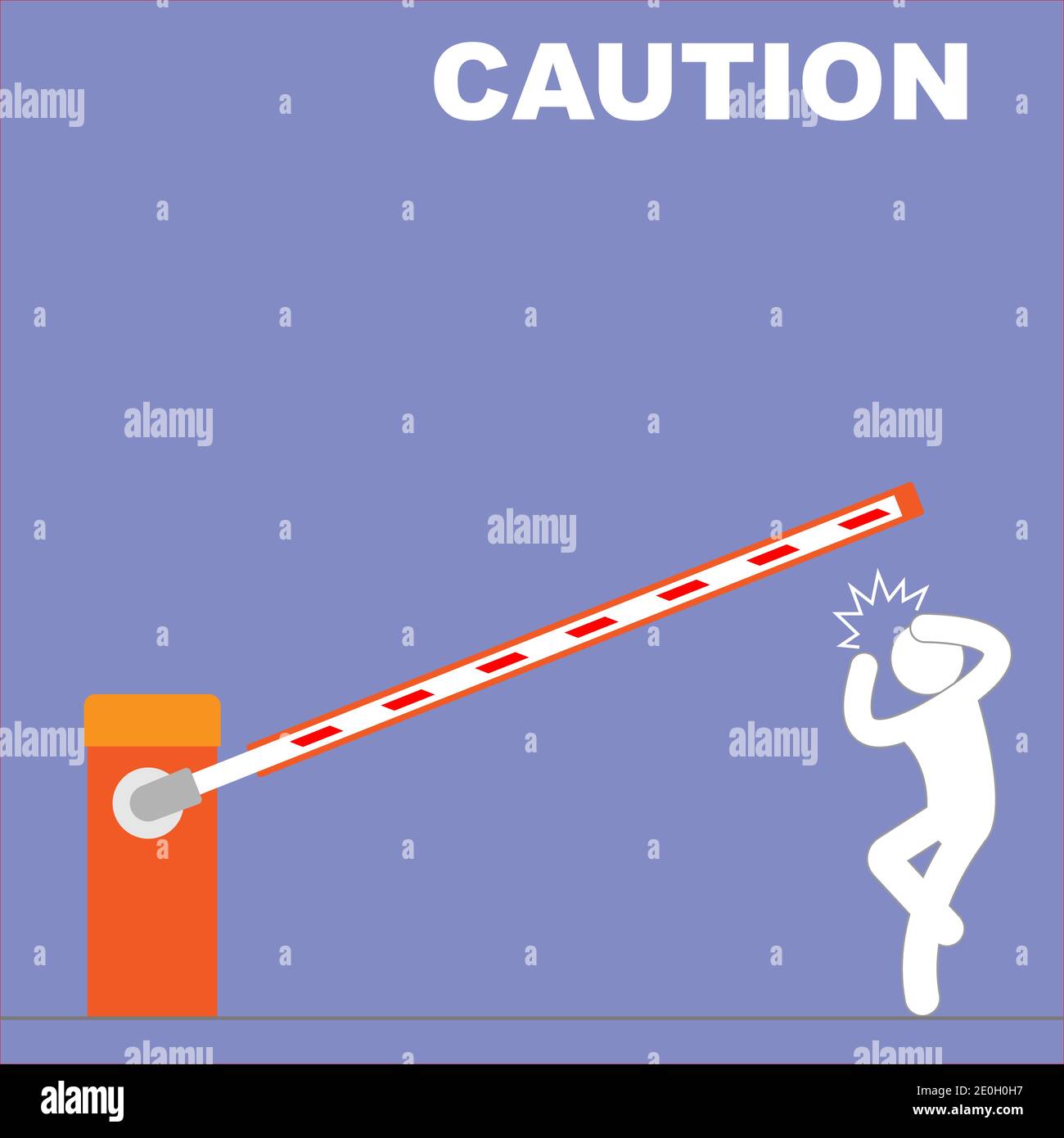 Parking car barrier hitting one person with the text caution Stock Vector
