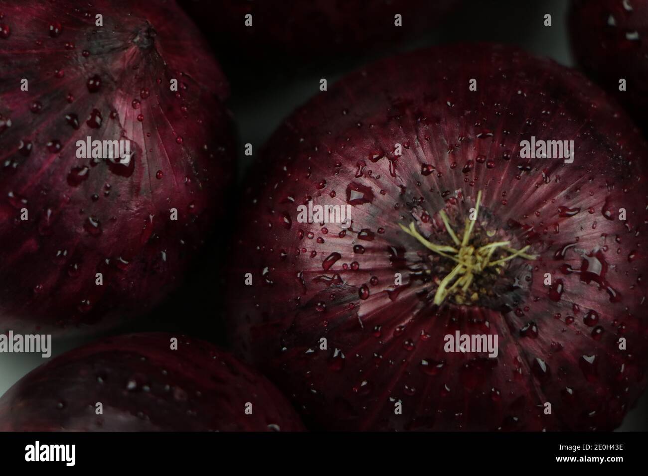 sweet red onions on background Stock Photo