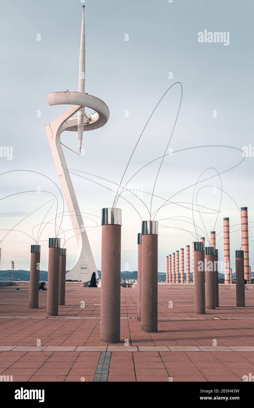 Communication Tower on Olympic Ring Montjuïc in Barcelona, Catalunya, Spain Stock Photo