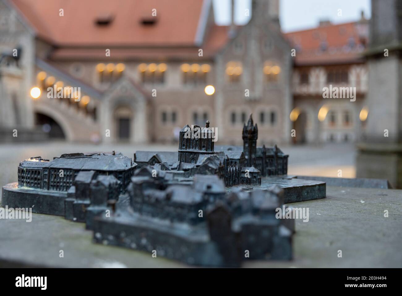 Many German old towns have scale models in bronze of town center. That gives tourists a view of their surroundings. Stock Photo