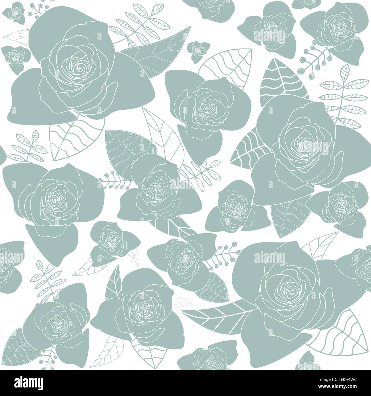 Rose flowers silhouettes pastel blue seamless pattern Stock Vector