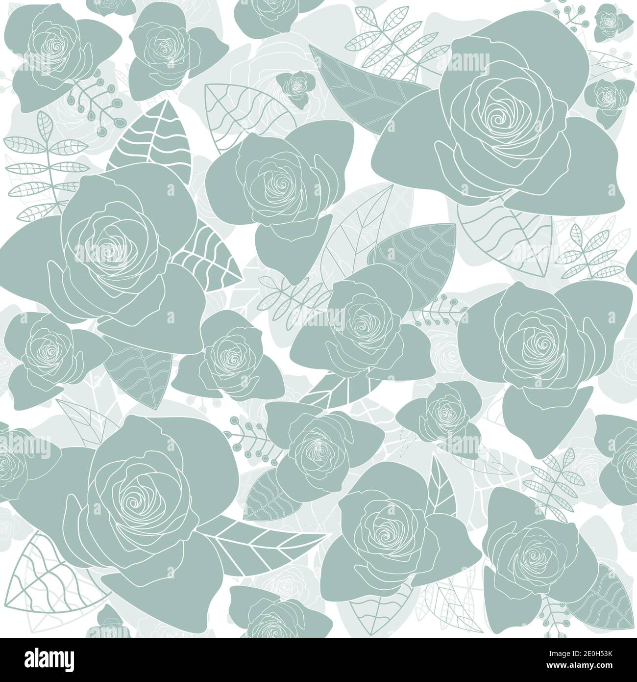 Rose flowers silhouettes pastel blue seamless pattern Stock Vector