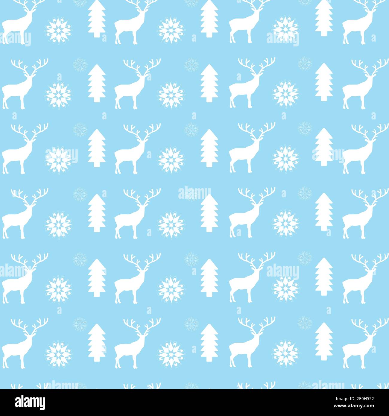 Blue winter reindeer snowflake and trees vector seamless pattern Stock Vector