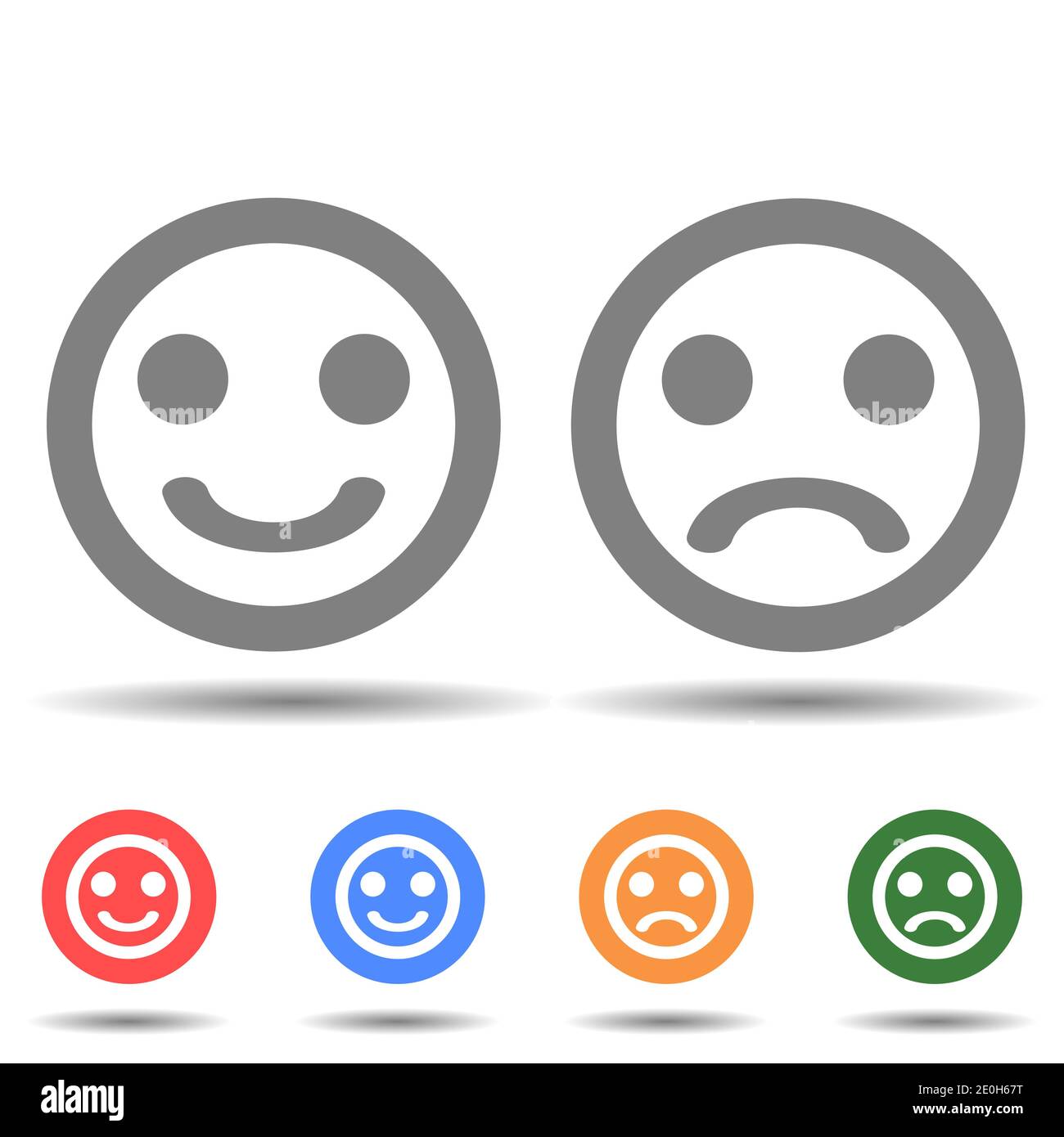 Happy and sad emoji faces line art vector icon Stock Vector